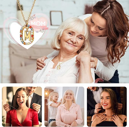 Cute Preserved Real Roses Bear Gift with 18K Gold Plated Initial Necklaces for Women, Mothers Day Birthday Anniversary Christmas Valentines Presents for Mom Girlfriend Wife