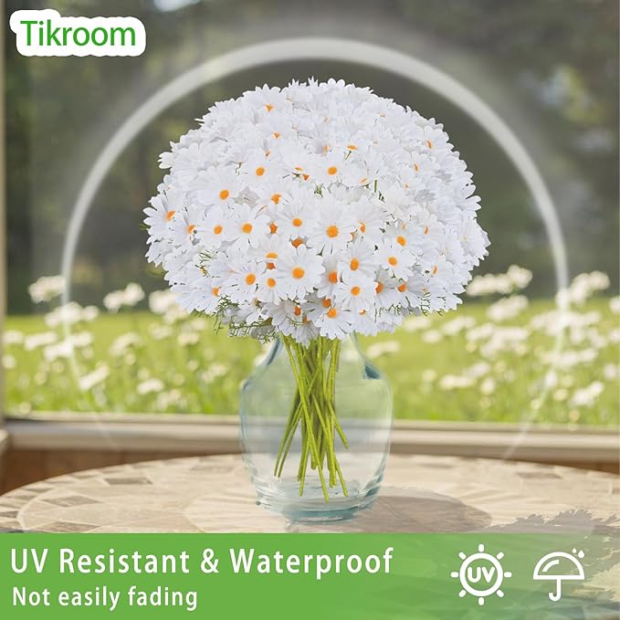 Artificial Daisy Flowers 18" White UV Resistant Outdoor Fake Flowers Faux Daisies with Stems for Home Garden Wedding Vase Decor Silk Wildflowers 20 Bundles