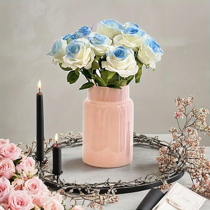 BLOFLO Pink Glass Vase, 9 Inch Large Glass Vase for Flowers, Modern Thick Glass Flower Vases for Centerpieces, Decorative Glass Cylinder Hydroponic Vase for Wedding, Home, Office (Pink, 9Inch)