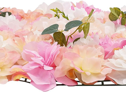 12pcs 24" x 16" Artificial Flower Wall Panel Background,3D Pink Champagne Silk Eucalyptus Rose Flowers Wall Backdrop for Wedding Party Event Photo Backdrop Wall Decor (Type 2)
