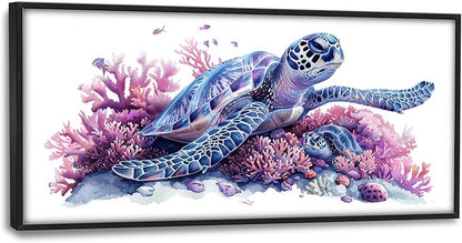 Framed Large Pictures Wall Art for Living Room, Sea Turtle Coral Oversized Wall Decor Ocean Animal Canvas Print Painting Modern Extra Large Framed Artwork for Bedroom Office 60"x30"