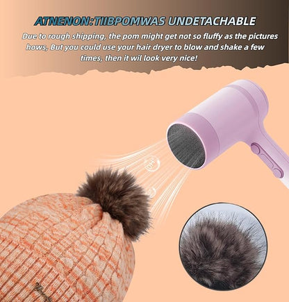 FENELY Women's Knitted Warm Beanie Winter Hat, Warm Chunky Snow Hat with Pompom