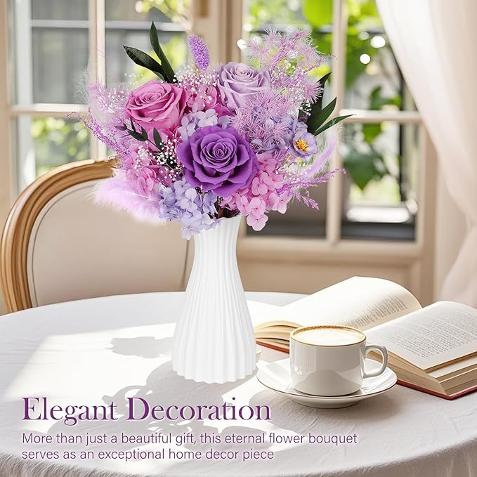 Preserved Bouquet of Flowers - 3 Roses & Flowers for Delivery, Long-Lasting Real Lavender Forever Flowers, Eternal Roses Bouquet for Mothers, Mom, Wife Anniversary Birthday Gifts for Women
