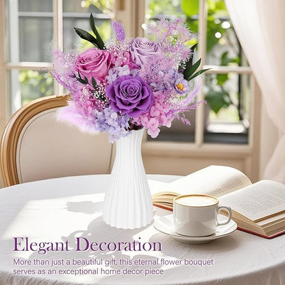 Preserved Bouquet of Flowers - 3 Roses & Flowers for Delivery, Long-Lasting Real Lavender Forever Flowers, Eternal Roses Bouquet for Mothers, Mom, Wife Anniversary Birthday Gifts for Women