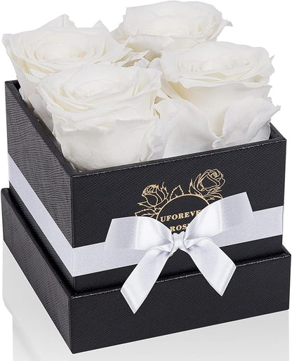 4-Piece Preserved Roses in a Box, Preserved Flowers, Roses Gift for Her, White