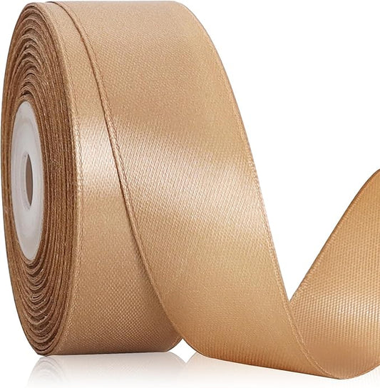 TONIFUL Champaign Gold Satin Ribbon 1 Inch X 25yds Solid Silk Ribbons for Gift Wrapping, Craft, Floral Bouquets, Valentine's Day Christmas Gift Wrapping, Party Wedding Decoration