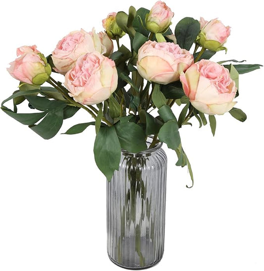 IPOPU Champagne Pink Peonies Artificial Flowers 5PCS 10heads Vintage Silk Peonies Silk Flowers Fake Peony Peach Flowers for Wedding Decoration Bride Bouquet Faux Flowers Floral Arrangement