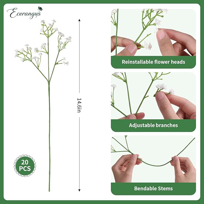 120 Pcs Mixed Artificial Eucalyptus Leaves Stems Bulk,Baby Breath Artificial Flowers Bulk with Eucalyptus Leaves Greenery Stems for DIY Bouquets Wedding Floral Home Decor (Green-120pcs)