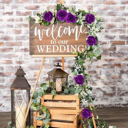 30PCS Purple Glitter Roses Artificial Flowers Faux Roses with Stems for DIY Crafts Wedding Bouquet Party Home Decor(Purple)