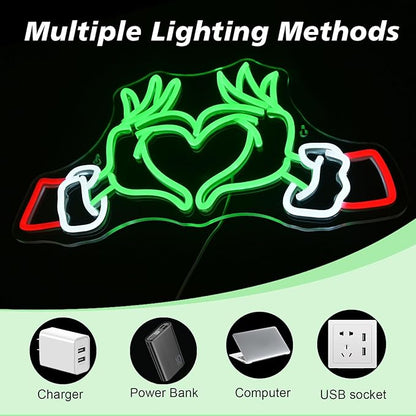 Merry Grinchmas Neon Sign Grinch Green Hands Neon Light Grinch Ornament Wall Decor Christmas Grinch Outdoor Decor Holiday Grinchy Gift for kids