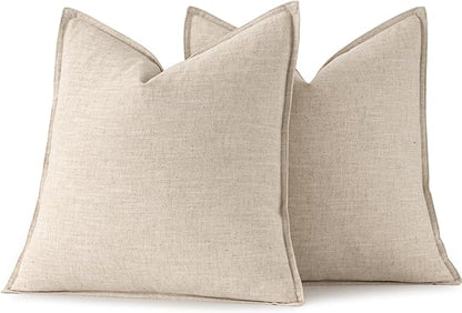 MIULEE Decorative Linen Pillow Covers 16x16 Inch Natural Beige Boho Farmhouse Neutral Christmas Couch Throw Pillows for Bed Pack of 2 Accent Modern Pillowcase Sofa Livingroom Home Decor