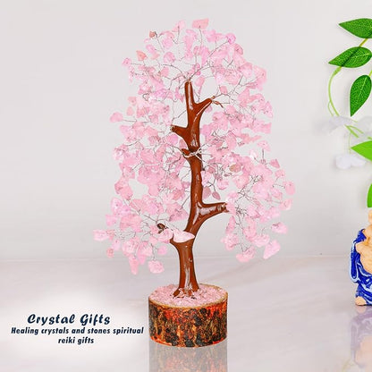 YATHABI Rose Quartz Tree - Pink Crystal Desk Decor - Feng Shui Gemstone Bonsai - Spiritual Gift for Positive Energy