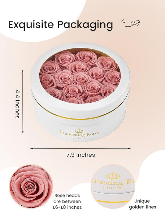 Preserved Roses Forever Flowers Real Roses in a Box Mother's Day Birthday Flowers for Her Mom Women Wife Valentine's Day, 16 Dusty Pink Roses