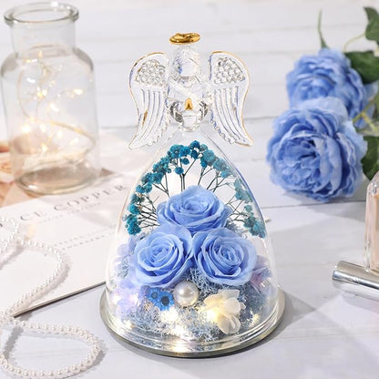 Christmas Preserved Angel Gifts for Women Birthday Preserved Rose Forever Flower in Glass Angel Figurines Fresh Flowers for Delivery Prime for Mom Real Roses for Grandma Sister Wife Her from Daughter
