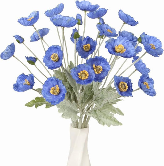 Poppy Flowers Artificial,8PCS Blue Silk Poppy Flowers Faux Poppies with Stem for Wedding Party Table Centerpiece Home Decor(Blue)
