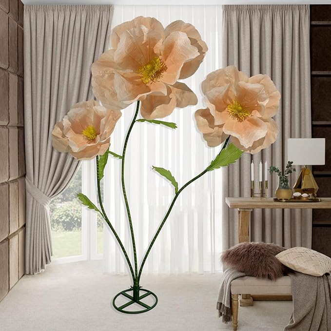 3Pcs Large Giant Artificial Flowers Decoration - Artificial Giant Paper Flowers for Wedding Graduation Bridal Shower Birthday Handcrafted Wall Backdrop Party Supplies (Light Orange)