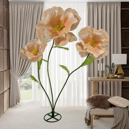 3Pcs Large Giant Artificial Flowers Decoration - Artificial Giant Paper Flowers for Wedding Graduation Bridal Shower Birthday Handcrafted Wall Backdrop Party Supplies (Light Orange)