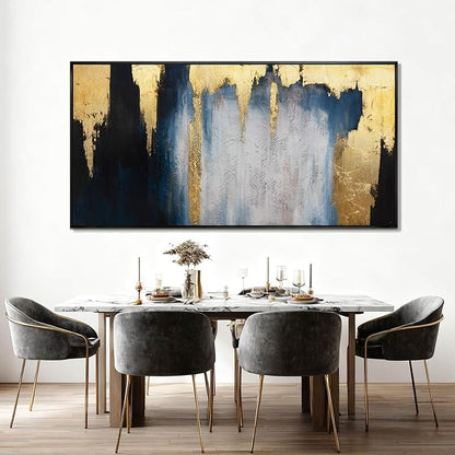 WINKAILIN Blue and Gold Abstract Canvas Wall Art with Frame Modern 29x58 Large Painting Minimalist Artwork for Living Room Bedroom Dining Room Decor