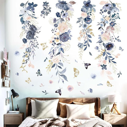 Watercolor Flower Wall Stickers for Girls: Peel and Stick Wall Decals for Baby Nursery Girl Bedroom - Ages 1-12 Years Vinyl Decor