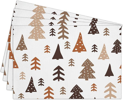 Cotton Linen Waterproof Placemats Set of 4, Christmas Tree Dining Mat Table Mats Decor Fabric for Xmas Dinner Coffee Shop Table, Indoor/Outdoor Washable Wipeable Placemat -N027