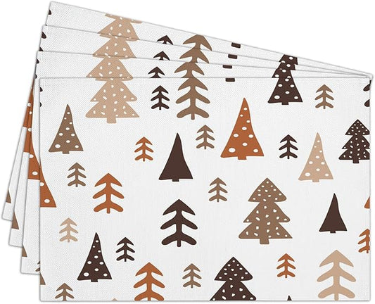 Cotton Linen Waterproof Placemats Set of 4, Christmas Tree Dining Mat Table Mats Decor Fabric for Xmas Dinner Coffee Shop Table, Indoor/Outdoor Washable Wipeable Placemat -N027