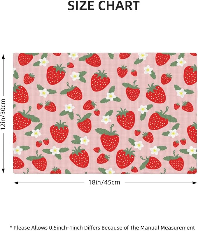 Fruit Linen Placemats Set of 6 Pink Strawberry Placemats for Indoor Outdoor Party Home Desktop Kitchen Dining Room Decor 12x18 Inch