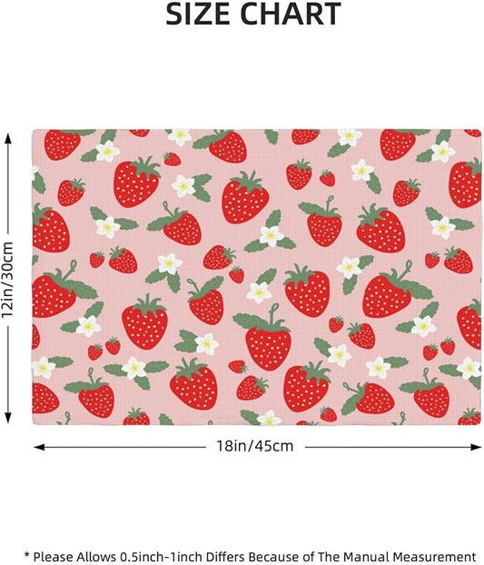 Fruit Linen Placemats Set of 6 Pink Strawberry Placemats for Indoor Outdoor Party Home Desktop Kitchen Dining Room Decor 12x18 Inch