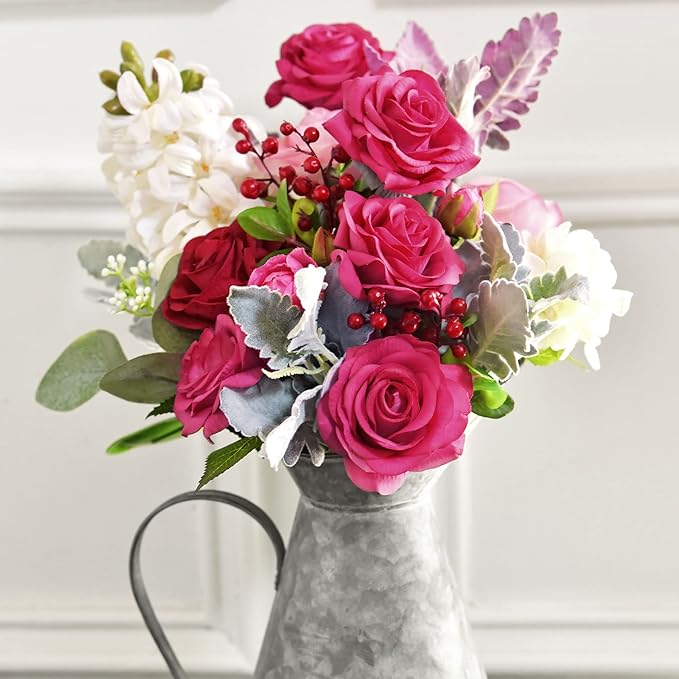 FiveSeasonStuff Fake Roses Wedding Flowers Real Touch Silk Coral Pink Artificial Flowers 12 Stems