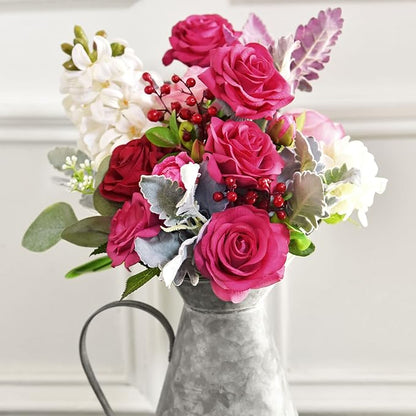 FiveSeasonStuff Fake Roses Wedding Flowers Real Touch Silk Coral Pink Artificial Flowers 12 Stems