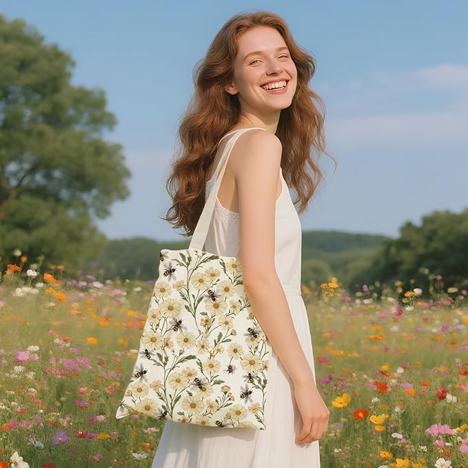 Flower Plant Lover Gifts for Women Canvas Tote Bag with Makeup Bag Cosmetic Bags Grocery Bags for Shopping Christmas