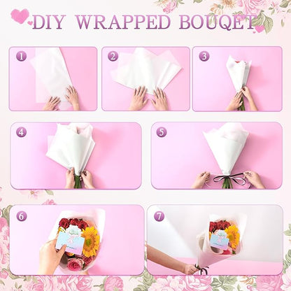 REAXYZNN 20 Sheets Flower Wrapping Paper, Waterproof Floral Bouquet Wrapping Paper with Cards for DIY Craft, Florist Packaging Supplies for Birthday, Wedding, Mother's Day Gift (Light purple)