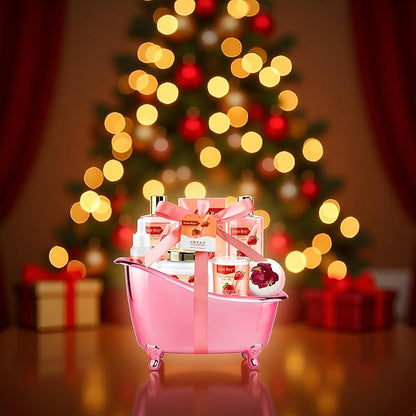 Spa Kit for Women, Bath & Body Gift Set, Luxury Home Spa Bath Gift Basket, Strawberry Scented Bath Set Christmas Gifts for Women, Pamper Gifts for Girls & Teens, Birthday Gift, Bath Self Care Gift