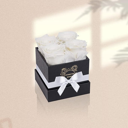 4-Piece Preserved Roses in a Box, Preserved Flowers, Roses Gift for Her, White