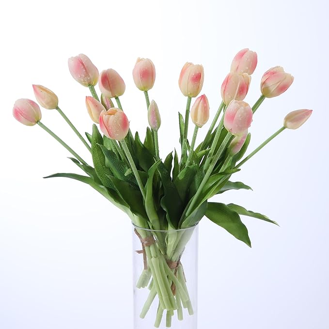 10PCS Peachy Fake Tulips Artificial Flowers Real Touch Latex Faux Tulips UV Resistant Fake Flowers Bouquet for Table Home Decor Party Wedding Garden Decoration