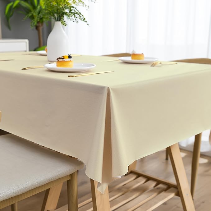 Rectangle Table Cloth,100% Waterproof Tablecloth Oil Proof Spill Proof Vinyl Table Cloth, Wipe Clean Plastic Table Cover for Dining, Camping, Indoor and Outdoor 54" x 102",Beige
