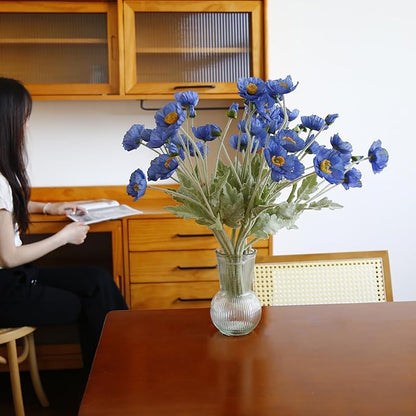 12PCS Poppy Flowers Artificial 23" Real Touch Stems Faux Poppies Silk Flowers for Home Decor Indoor (Dark Blue)