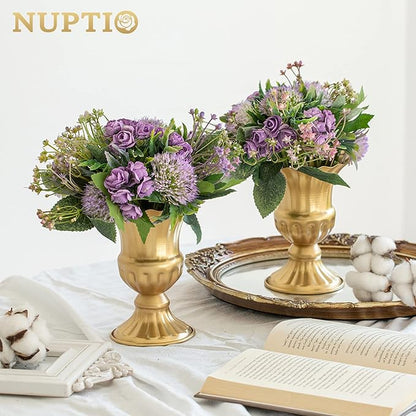 Nuptio Pcs of 10 Metal Urn Planter Elegant Wedding Centerpieces Vase for Wedding Party Decoration, 16cm/6.3" Tall Trumpet Vase Flower Holder for Anniversary Ceremony