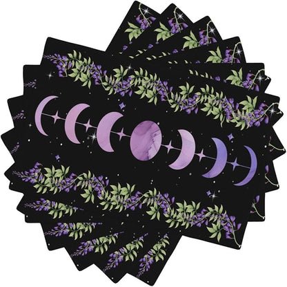 Boho Moon Flowers Placemats Set of 6,Natural Plant Moon Phase Moonlight Kitchen Party Event Table Decor,12x18 Inch,Purple 6 PCS, Style-11