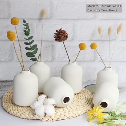 YANLING Small White Vase for Decor, 6 Pack Ceramic Vases for Pampas Grass, Boho Vase for Home Decor White Vases for Flowers, Modern Ceramic Vase Dried Flowers Vases