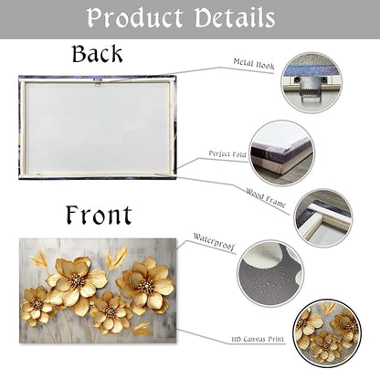 KPLUNDO Canvas Prints Wall Art Gold Flower Picture Gray Poster Landscape Painting Aesthetics Artwork Home Decor for Living Room Kitchens Decoration Gallery Wrap Ready to Hang(Art-2,28.00x42.00 inch)
