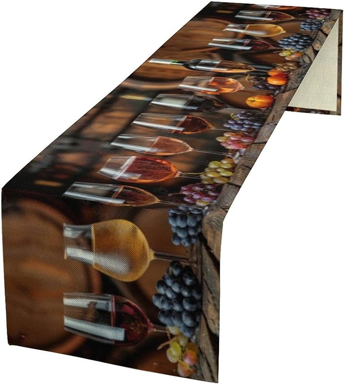 Red Wine Themed Retro Table Runner, Table Dresser Runner, Kitchen Dining Table Runners for Indoor Outdoor Holiday Decor 13x108 in