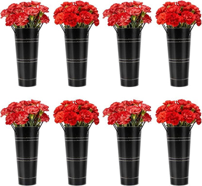 8PCS Galvanized Metal Vase with Handles Farmhouse French Flower Bucket Vases for Cut Flowers for Flowers Country Wedding Table Centerpieces
