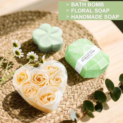 Birthday Gifts for Women, Self Care Gift Get Well Soon Gifts Basket for Women, Flower Relaxing Spa Gift Basket Bath Set,Unique Luxury Self Care Box Gift for Mom Her Wife Sister Girlfriend, Girl Friend