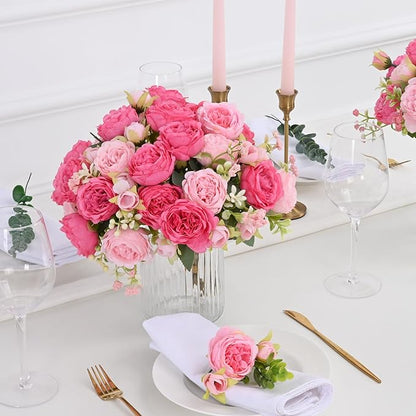 MARTINE MALL 4 Packs Peonies Artificial Flowers, Mixed Pink Artificial Peonies, Silk Peonies Flowers Fake Peonies Artificial Flowers Peonies Bouquet for Centerpiece Table Wedding Party Home Decor