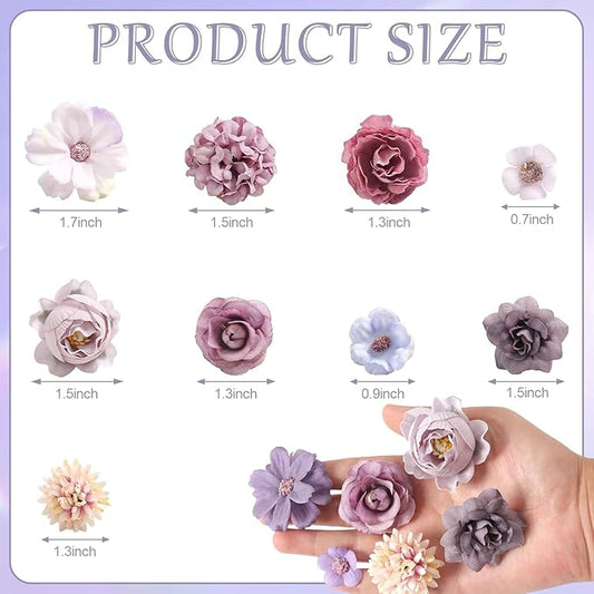 Faux Flower Heads Small Silk Artificial Flower DIY Fake Mini Flowers Rose Daisy Multicolor Flowers Craft Supplies for Wedding Party Wreath Graduation Season Party Home Decor (125, Purple)