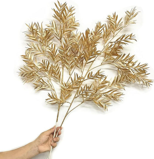 Artificial Gold Plants for Christmas Decoration, Fake Golden Leaves Simulation Bamboo Leaf Faux Reed Plant Bushes Indoor Outdoor Xmas Party Wedding Table Centerpiece DIY Decor -Tall 30 Inch 2 Pack