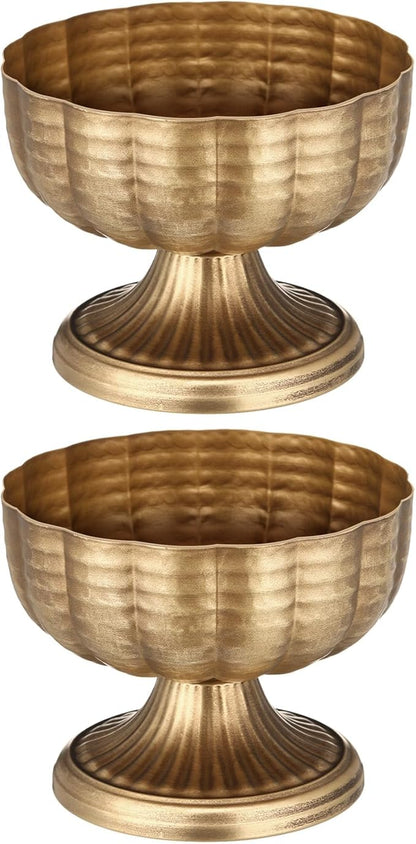 2 Pcs Distressed Vintage Gold Compote Vase for Centerpieces Compote Bowl 8'' Wide Vintage Decorative Antique Urn Planter Vase for Wedding Event Anniversary Party Indoor Outdoor Activity
