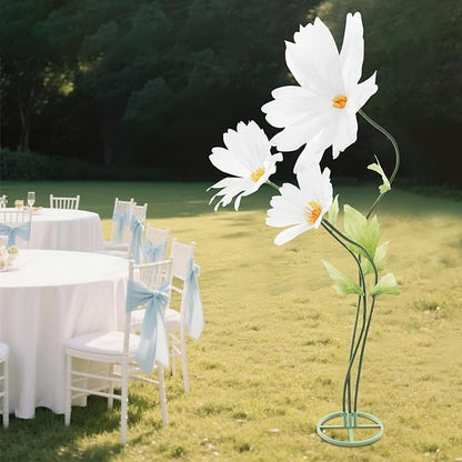 3Pcs Giant Artificial Paper Flowers - Artificial Daisy Flower for Wedding 3-Head Giant Fake Flowers with Standing Stems and Base 6.7ft Tall for Wedding Wall Party & Home Decor (White)