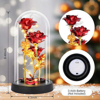 Mothers Day Glass Rose Gifts for Mom Women, Rose Flower Christmas Birthday Gifts for Women Mom Wife Girlfriend, Light Up Rose in A Glass Dome, Rose Gifts for Valentines, Mothers Day, Womens Day (Red)