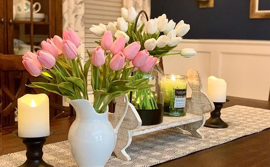 DEEMEI Tulips Artificial Flowers 20 Pcs Multicolor Fake Tulip Stems Real Touch PU Tulips for Easter Spring Wedding Bouquet Home Centerpiece Floral Arrangement Table Décor